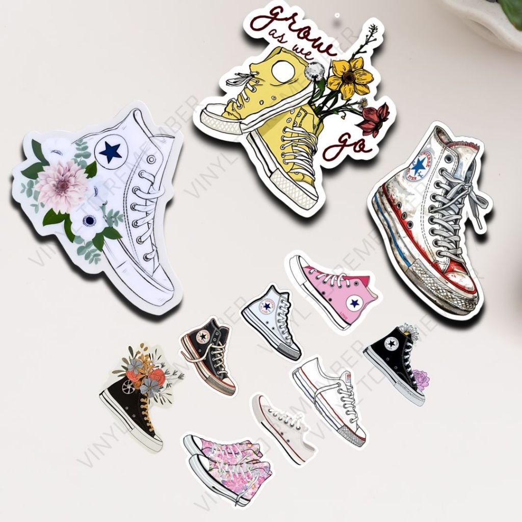 

Aesthetic Sticker Pack Logo Sepatu Converse All Star Bunga Tulisan Shoes Keren Y2k retro Anti Air Tumbler Koper