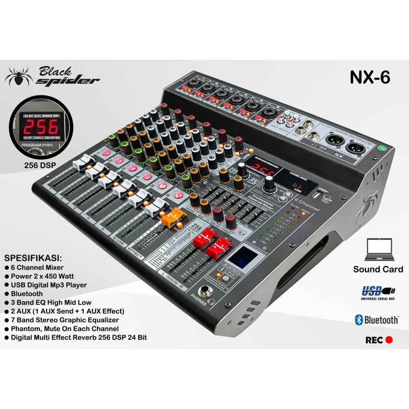 Blackspider NX6 Black Spider power mixer 6 ch black spider NX 6 New 256 DSP Power mixer BlackSpider 