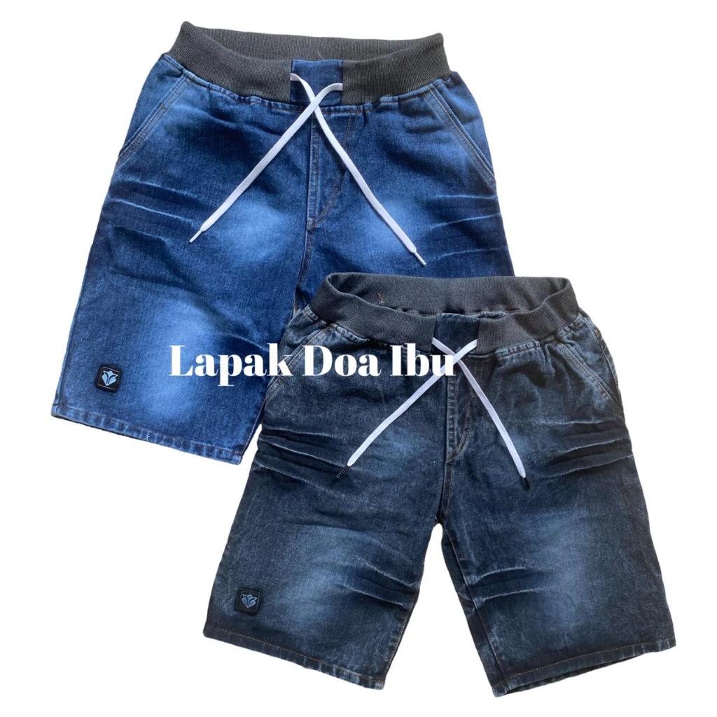 Celana Pendek Jeans Pria Dewasa Ringkel Pinggang Karet Melar Tali Kolor Laki Cowo Cowok Warna Snow B