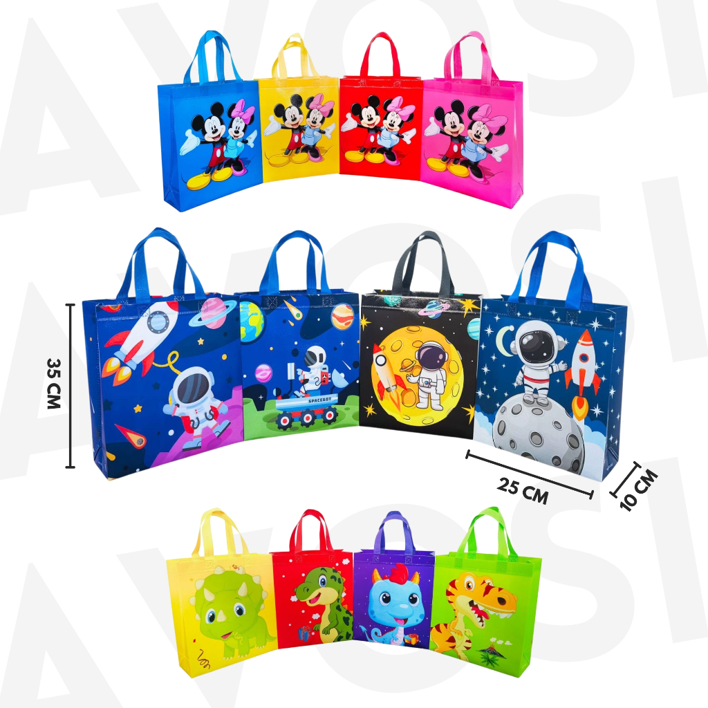 

Goodie Bag Karakter Tas Ulang Tahun Anak 25x35 CM Laminasi Anti Air Mickey Astronot Superhero