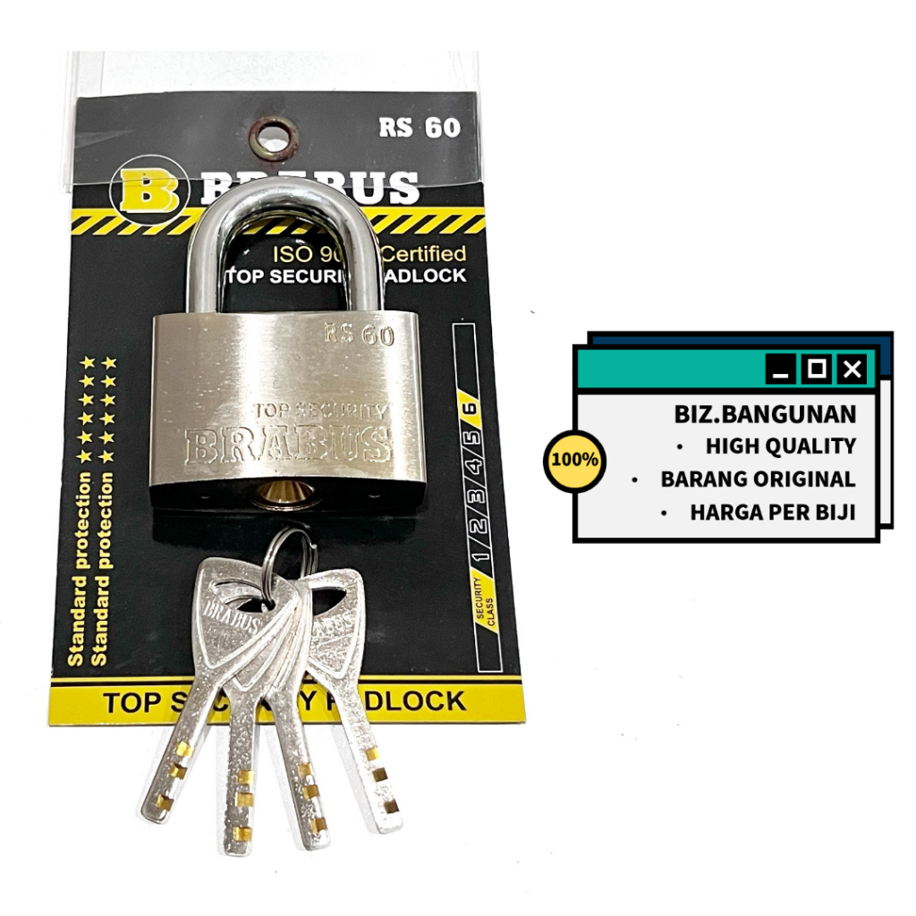 GEMBOK BRABUS RS LEHER PENDEK 60MM - GEMBOK PINTU PAGAR KUNINGAN ISO 9002