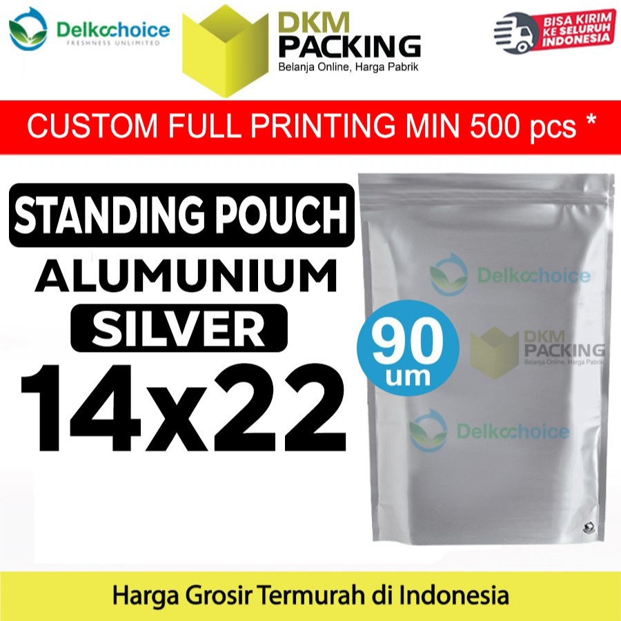 

Standing Pouch Silver Alu Foil Kemasan Makanan 14x22cm Delkochoice