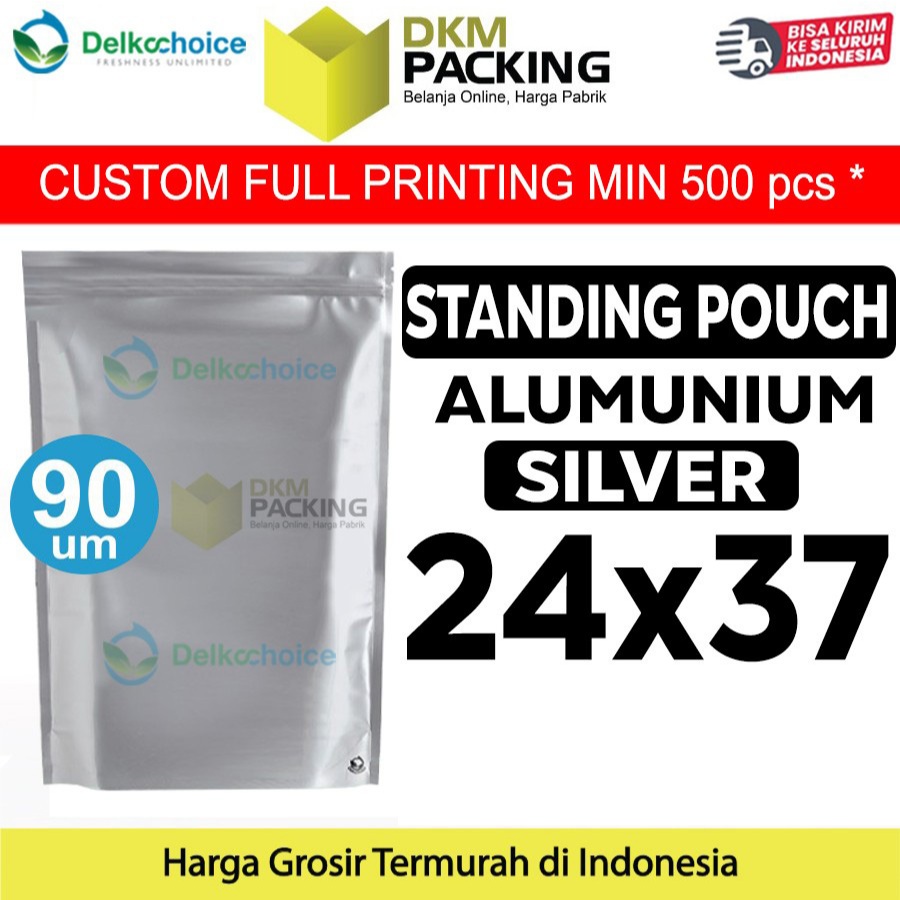

Standing Pouch Silver Alu Foil Kemasan Makanan Snack Cemilan 24x37cm Delkochoice