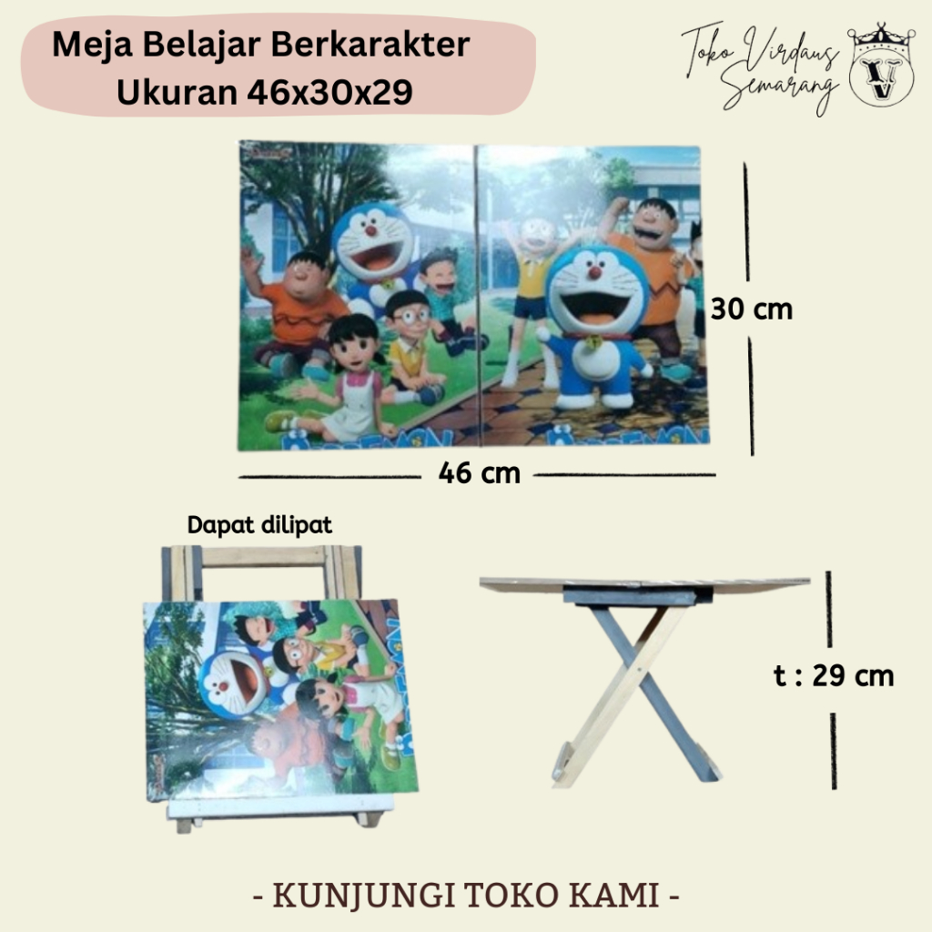 Meja Lipat Anak Berkarakter / Meja Lipat Kotak Berkarakter / Meja Belajar Lipat Kayu Berkarakter
