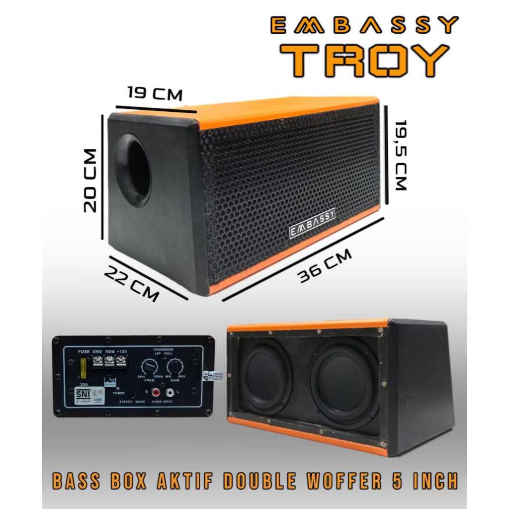 SUBWOOFER AKTIF 5 Inch DOUBLE WOOFER EMBASSY TROY
