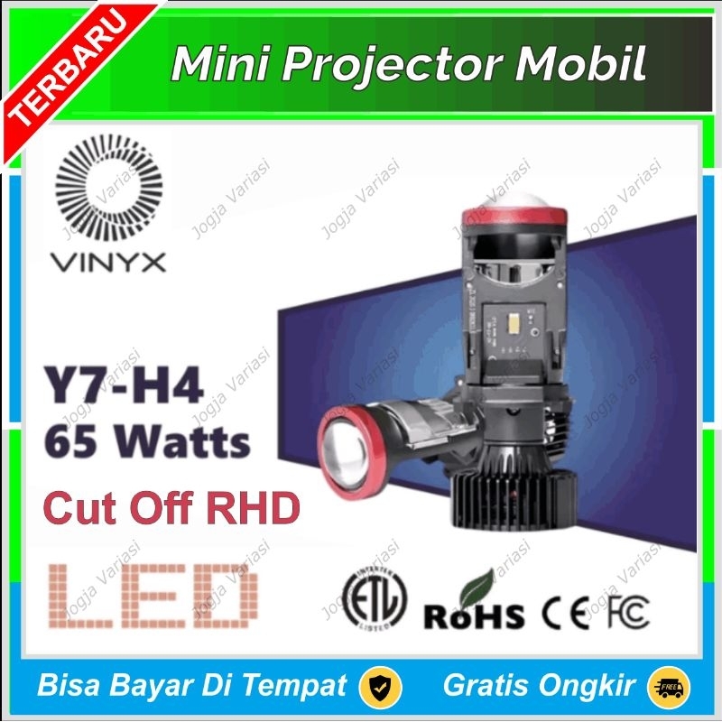 Y7 H4 VINYX MINI PROJIE LENSA LAMPU UTAMA RASA BILED KAKI 4 MOBIL MOTOR 65 WATT ORIGINAL SUPER TERAN