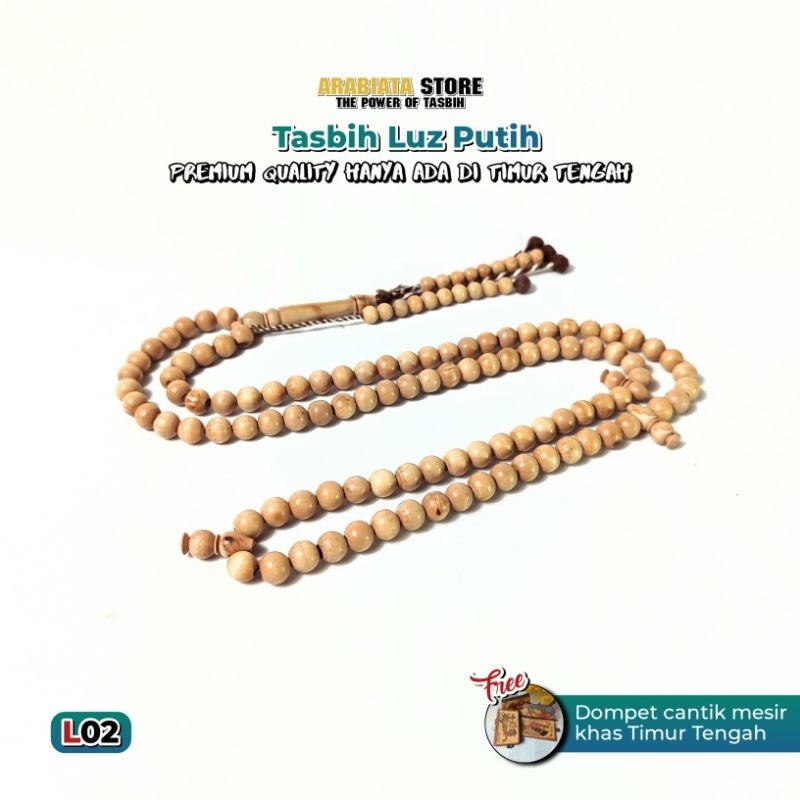 Tasbih Luz Putih Asli Kayu Bahan Tongkat Rasulullah