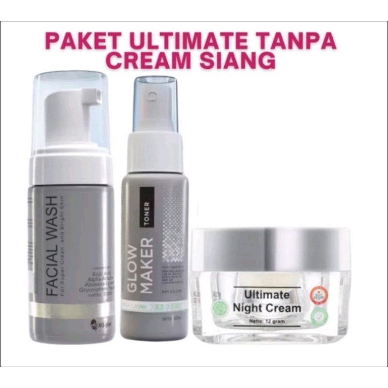 [Bundling]Ms glow paket ultimate isi 3 tanpa day cream/krim siang/paketan wajah msglow sepaket 1 set
