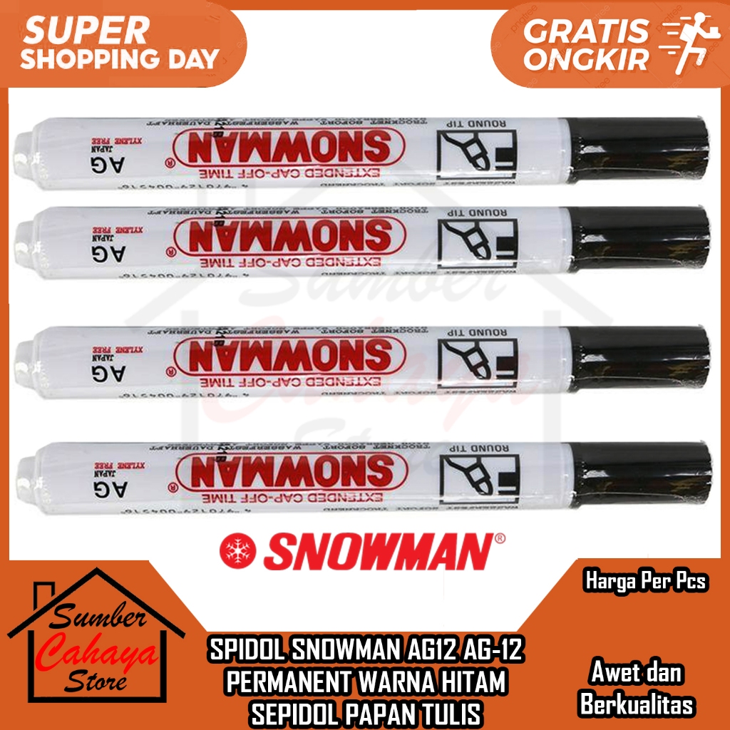 

Spidol Snowman Ag12 Warna Hitam Ag-12 Ball Point Pen Pena Bolpoin Kantor Sekolah Alat Papan Tulis Balpen Lancip Luncip Permanent Permanen Snowmen Sepidol Satuan Per Pcs Bolpen Balpen SD SMP SMA sepedol snowment ATK Menulis Barang