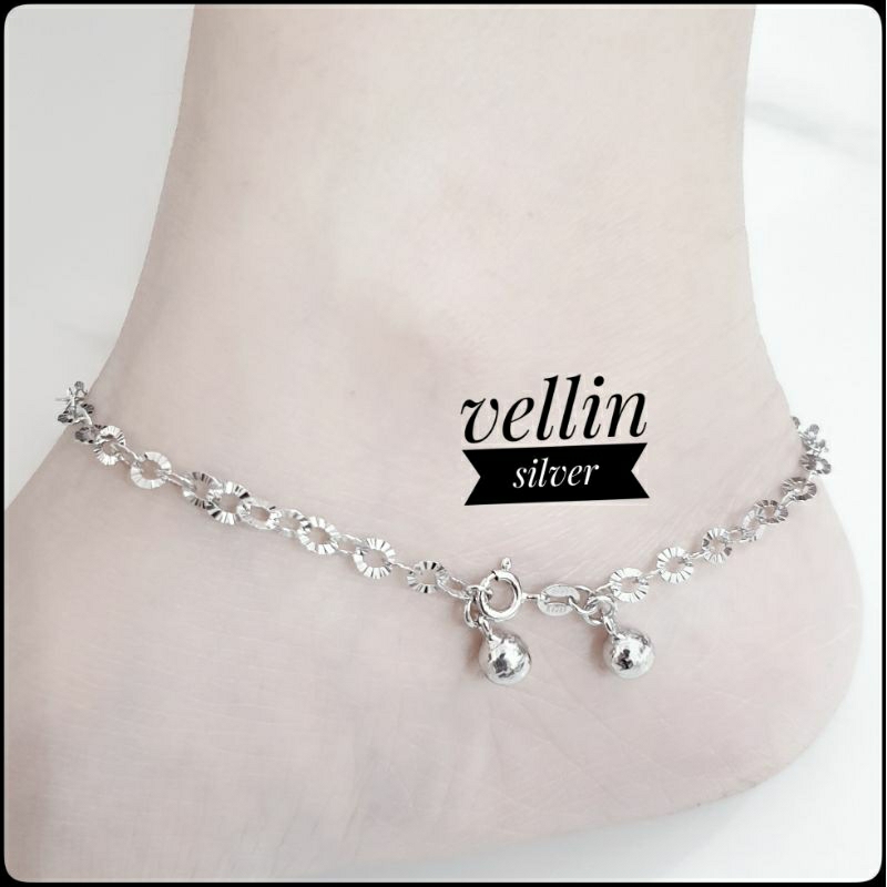 Gelang Kaki Wanita Perak Asli 925 Lapis Emas Putih - Perhiasan Gelang Kaki Nori Ukir Silver 925