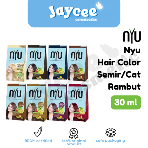 Nyu Cream Hair Colour | Semir Cat Pewarna Rambut 30 ml | Natural Bleach / Natural Black / Blue Black