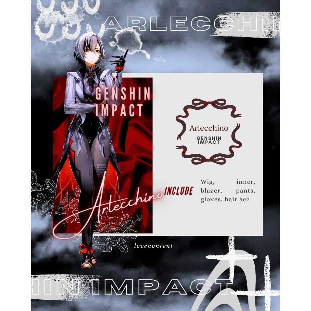 Genshin Impact Arlechino Costume Cosplay Rental Fullset (Kostum Cosplay Genshin Impact Arlechino Sew