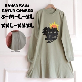 Tunik Wanita Jumbo Aluna Tunik BO S M L XL XXL XXXL Bahan Kaos Katun Combed Baju Atasan Model Terbar