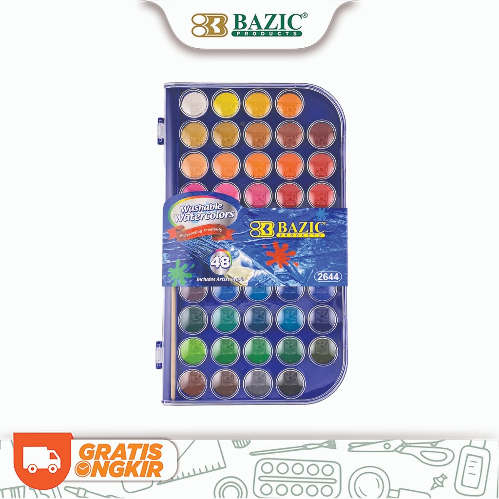 

Bazic Washable Watercolors and Brush Set 48 Colors - Cat Air