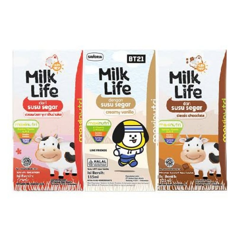 

susu UHT milk life kids 115 ml bt21 (1 dus/karton campur/mix coklat,vanilla,strawberry)