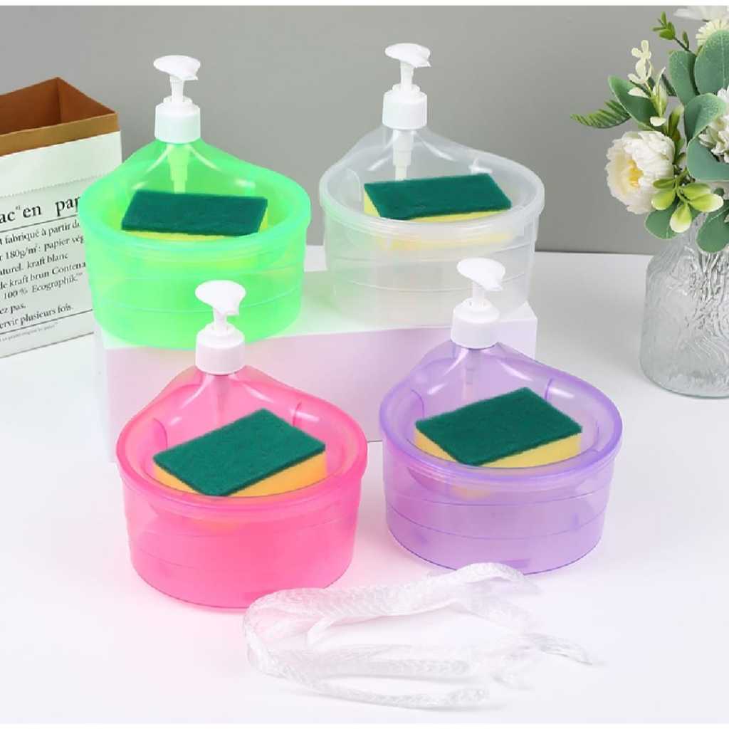Tempat Sabun Cuci Piring + Spons / Wadah Sunlight Model Bulat / Dispenser Botol Soap Pump