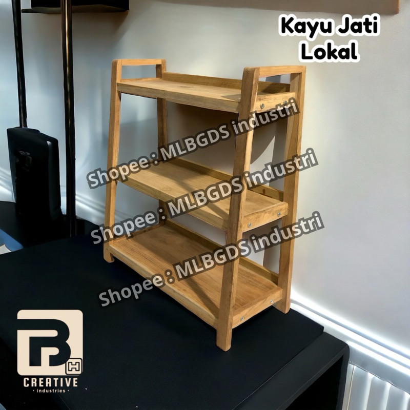 Rak Dapur Rak Penyimpanan Bumbu Dapur 3 Tingkat Kayu Jati