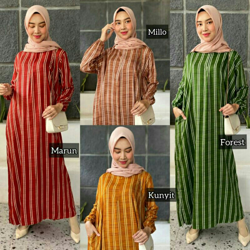 GAMIS JUMBO LD 120 BAHAN KATUN RAYON MOTIF SALUR GARIS KALAYA DRESS BAJU BUSANA MUSLIM WANITA BIG SI
