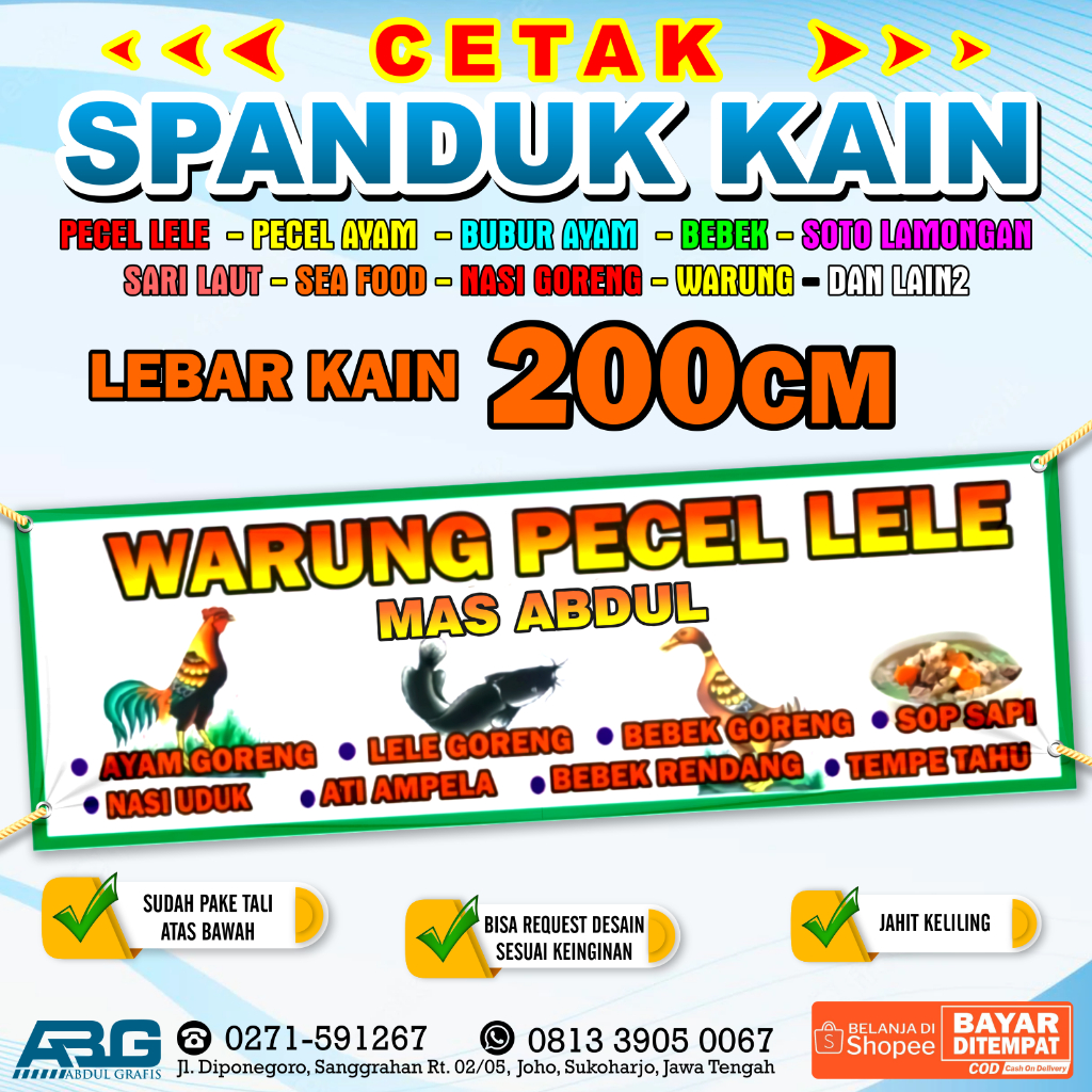 CETAK SPANDUK PECEL LELE  SPANDUK WARUNG SPANDUK SEA FOOD SPANDUK LAMONGAN SPANDUK CUSTOM LEBAR KAIN