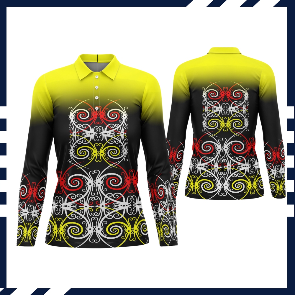 Kaos Polo Wanita Berkerah  Motif Batik Dayak Printing Keren Terbaru