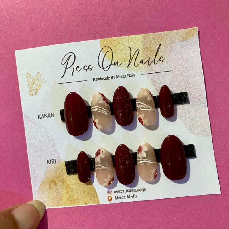 Kuku Palsu Motif Bunga Dan Glitter || Fake Nails Free Lem Cair