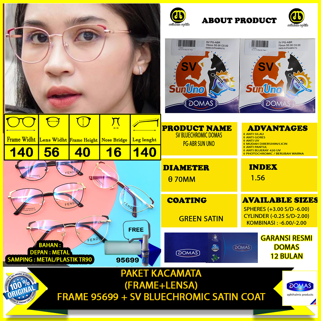KACAMATA PAKET(FRAME+LENSA) BLUECHROMIC SUN UNO DOMAS 95699