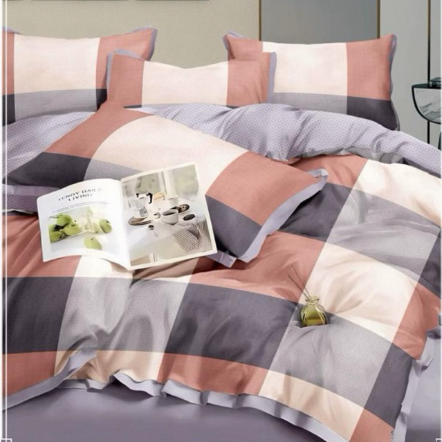 BIOSIBEDDING Sprei Katun Jepang Original Motif Garis Minimalis Custom Size Rumbai Rempel Shabby