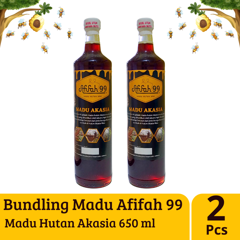 

Bundling 2 Pcs Madu Hutan Akasia Afifah 99 (650 ml) Madu Sialang - Madu Hutan Asli Murni