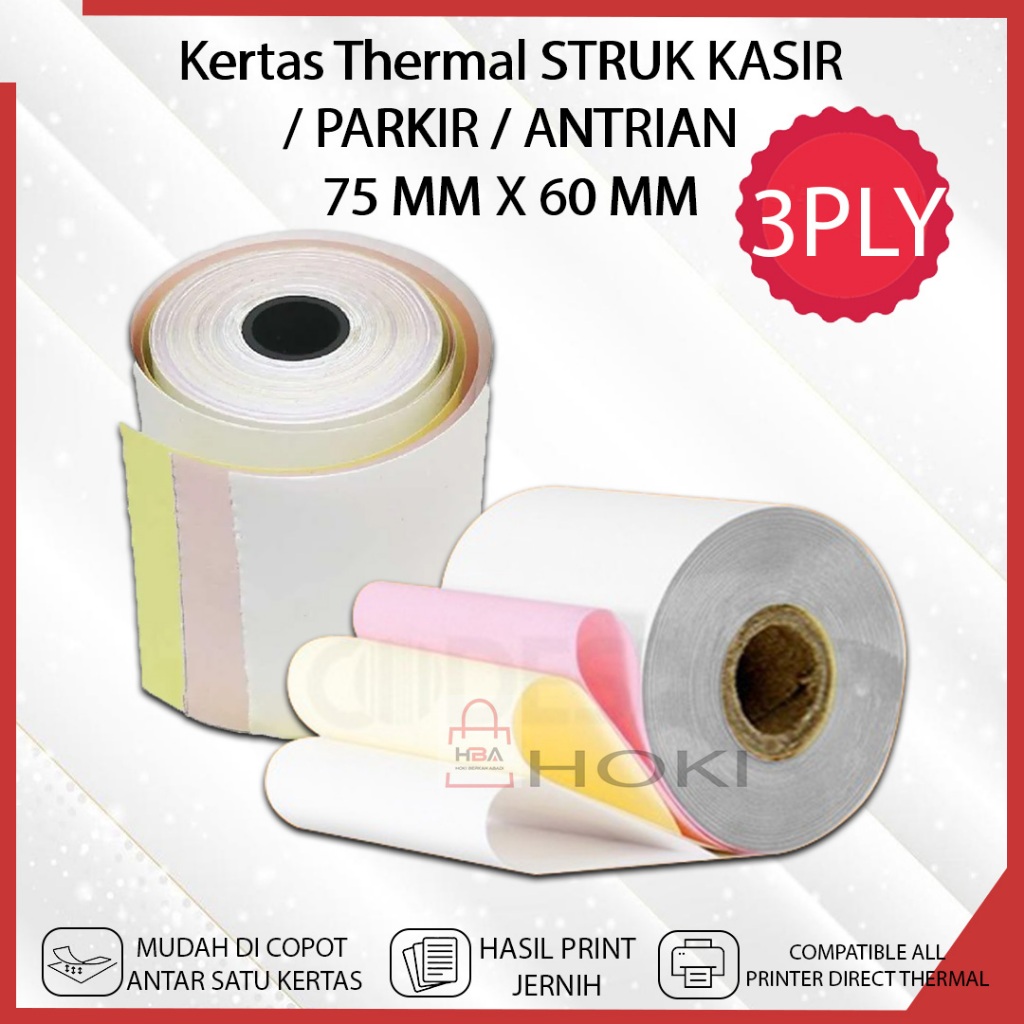 

Kertas Thermal STRUK Toko Nota Kasir 75 X 60 3PLY HVS Printer Resi Paket Usaha Online Shop