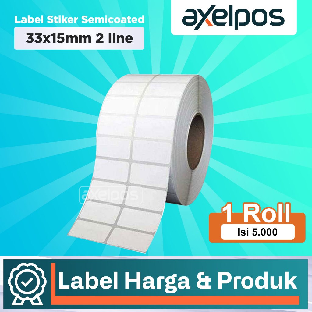 

Label Stiker Barcode Semicoated 33x15mm 2 line Isi 5000 Lembar