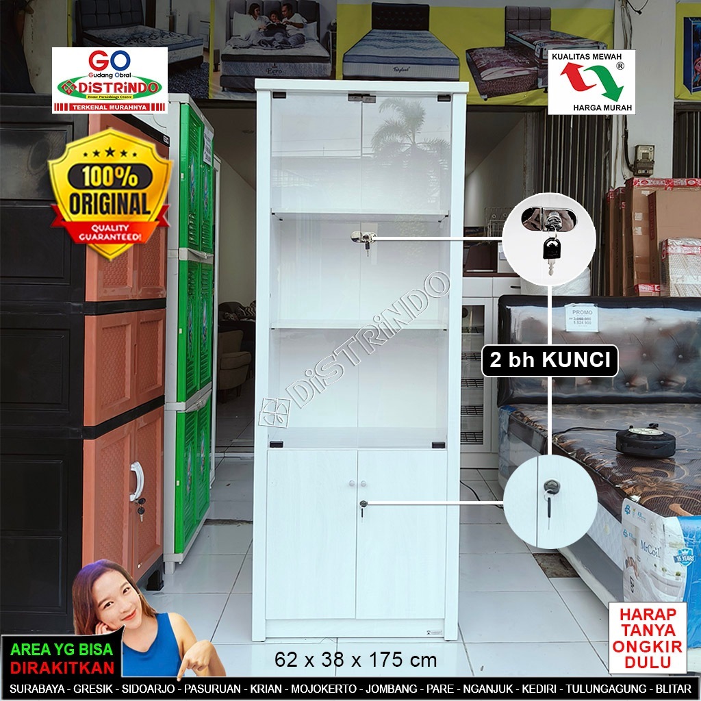 Lemari Hias 2Pintu Kaca + Pintu bawah ada Kunci