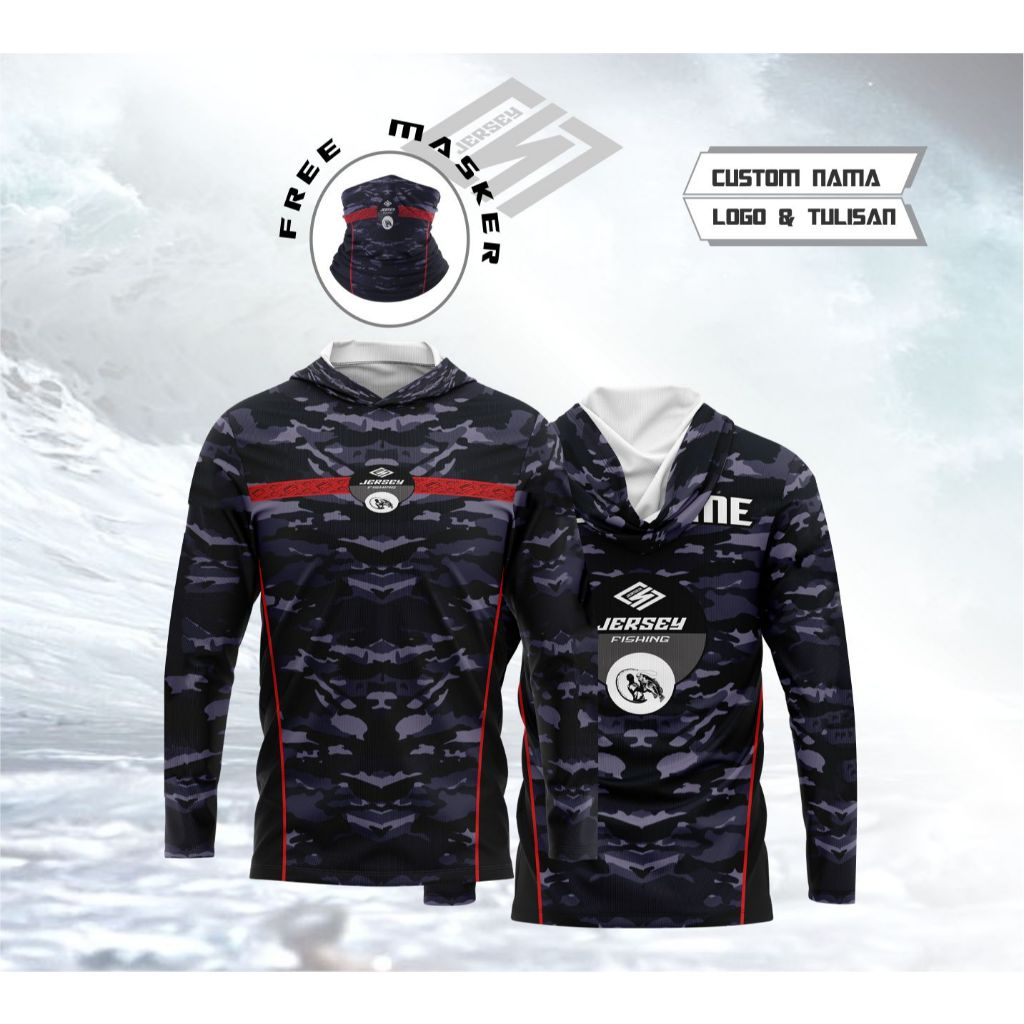 Kaos Jersey Mancing Custom Nama, Tulisan Dan logo FREE MASKER bahan jersey milano anti uv