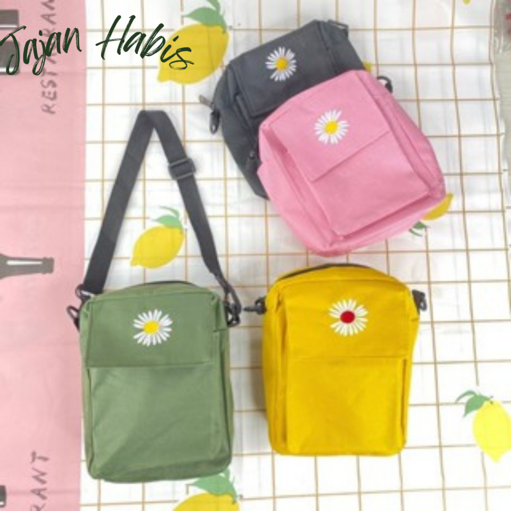 JABIS Tas Slempang Wanita Daisy Korea Sling Bag Wanita Motif Bunga Kanvas Tas Fashion Wanita Tas Bah