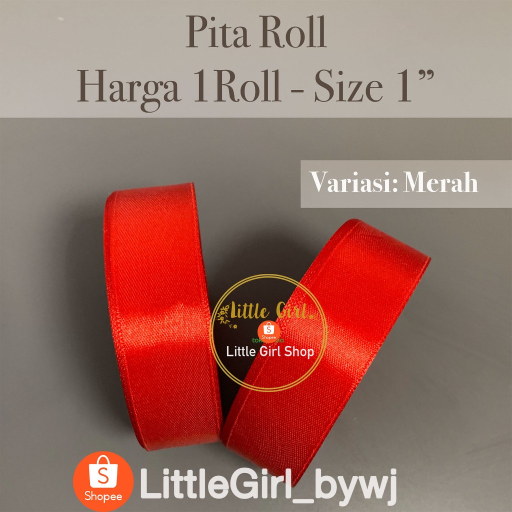 

Pita Satin 1inch - Pita Roll 2.5cm - Pita Kado - Pita Lilit - Pita Merah - Pita Hampers Parcel - Little Girl Shop