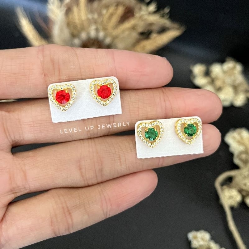 Anting Tusuk Wanita Love Permata | Bahan Tembaga Lapis Emas Hongkong | Lapisan Emas Tebal | Bisa di 