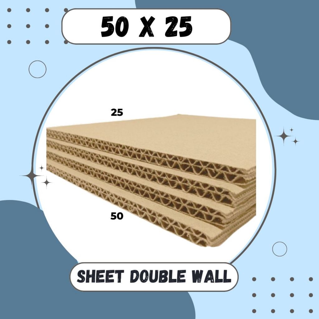 

Kardus Lembaran 50x25 / 40x25 / 30x25 / 20x25 Sheet Polos Double Wall Packing Karton Coklat Warna Packing