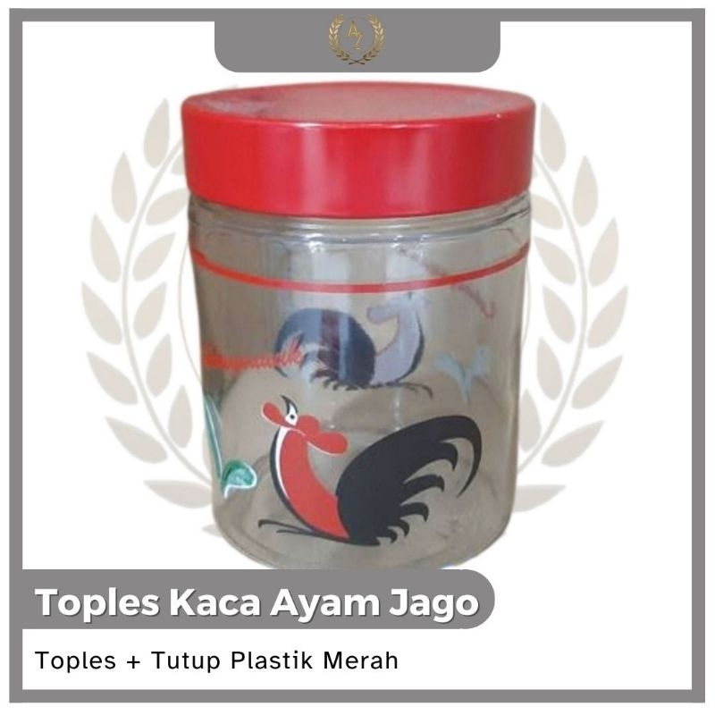 Toples Kaca Motif Ayam Jago Berukuran sedang -1pcs / Toples Kaca makanan murah / Toples kaca + Tutup