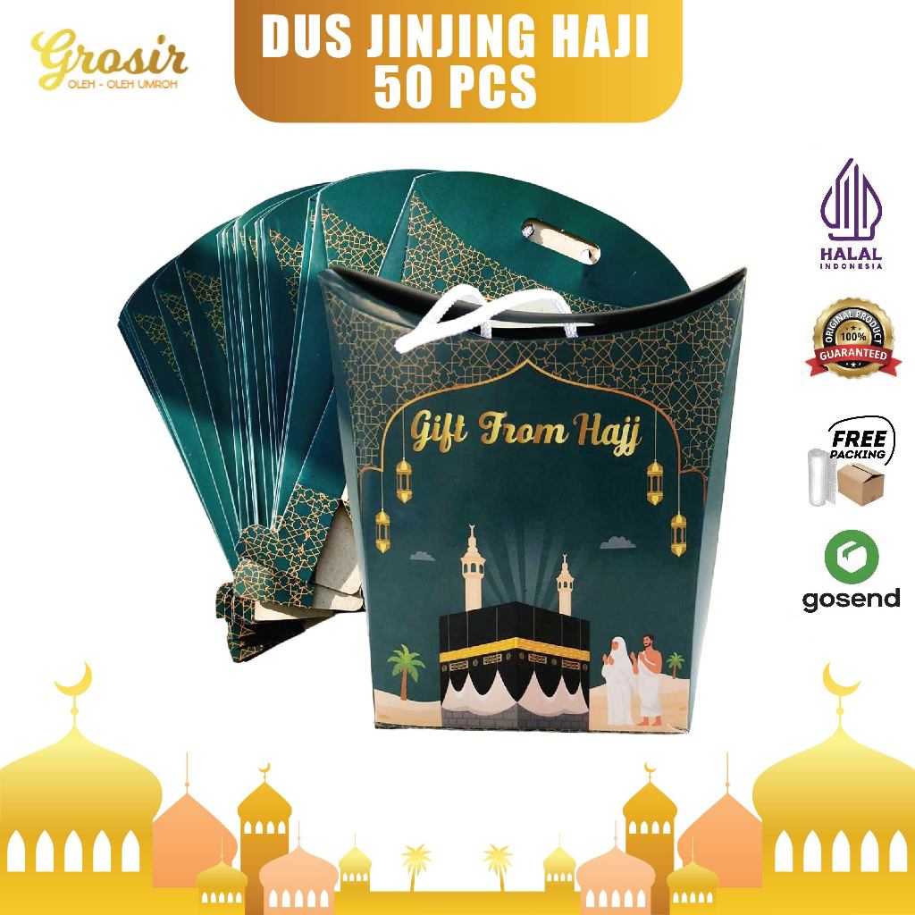 

Dus Kotak Kemasan Oleh-Oleh Haji isi 50pcs Tali jinjing teng tang kabah Premium