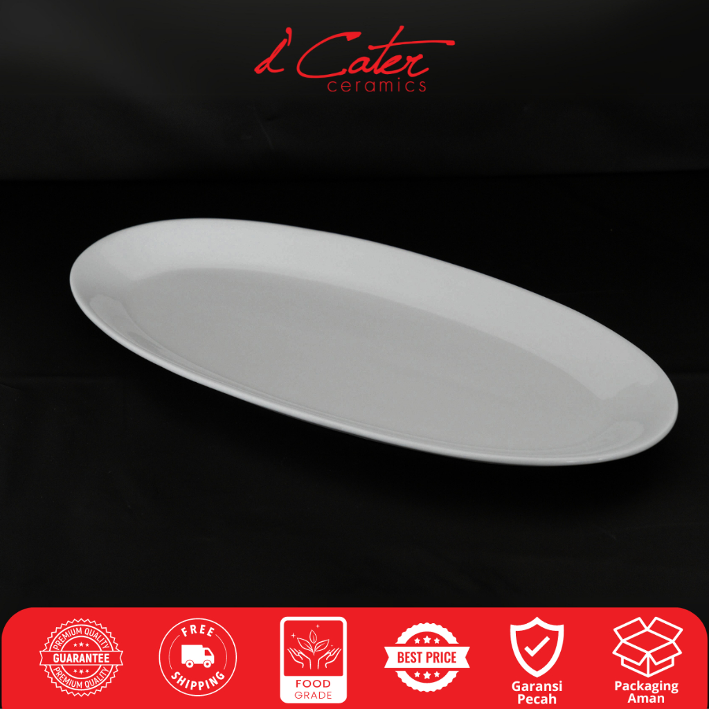 Piring Saji Keramik Oval K16 Ukuran 35,5x15 cm Piring Keramik Putih Porselen Side Dishes Oval Plate 