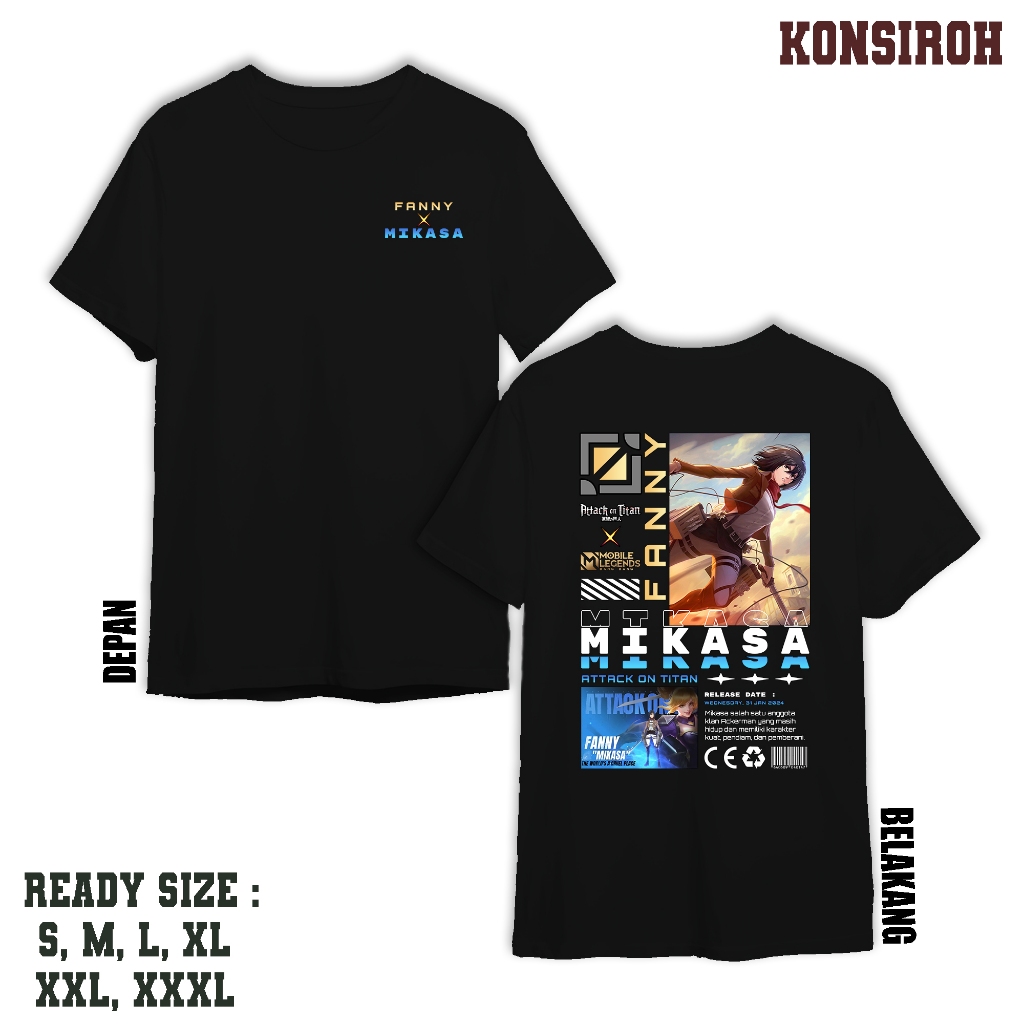 KAOS MOBILE LEGEND FANNY MIKASA KAOS FANNY X  MIKASA ASSASIN KAOS ML VIRAL TSHIRT PRIA DAN WANITA