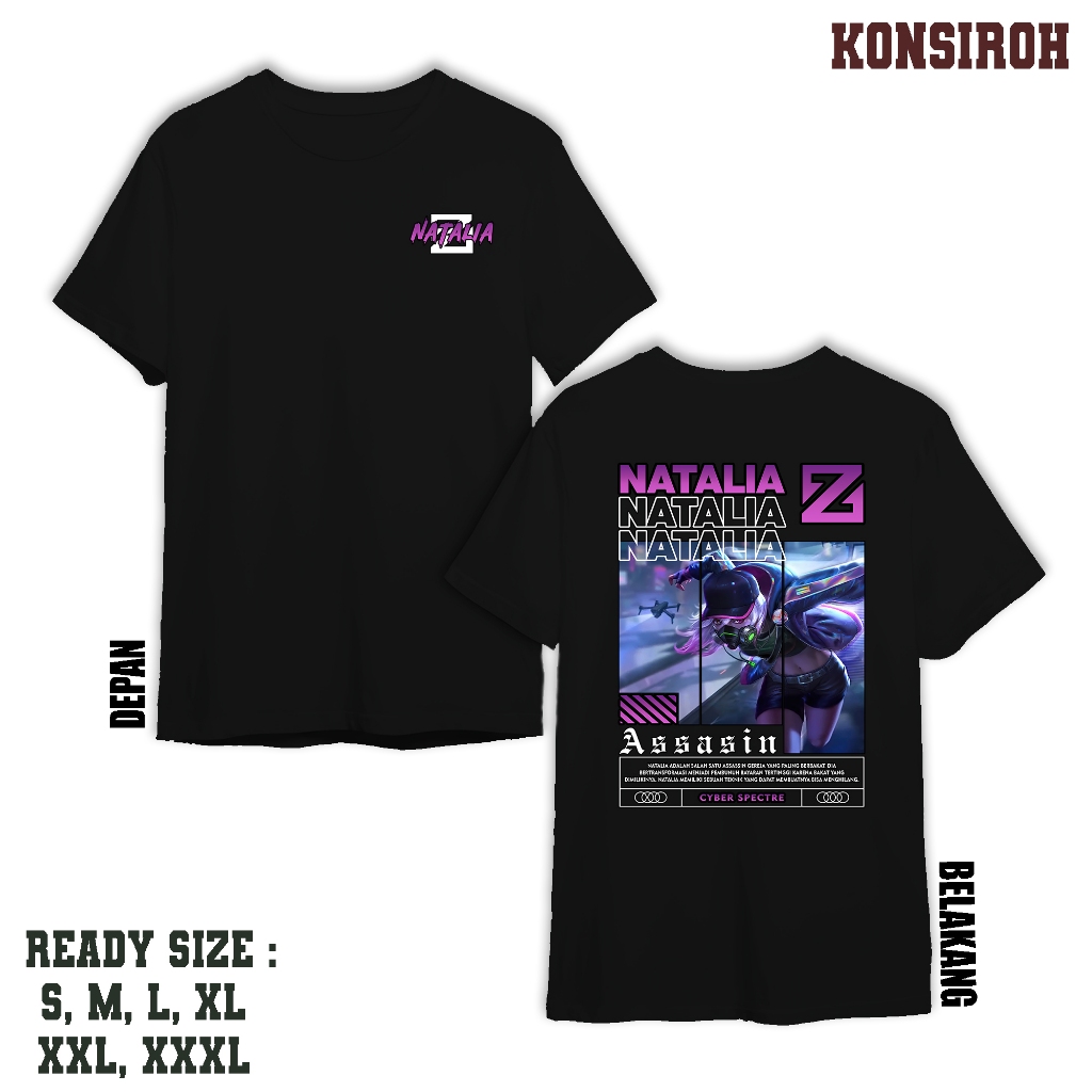 KAOS MOBILE LEGEND NATALIA CYBER SPECTRE KAOS NATALIA ASSASIN KAOS ML VIRAL TSHIRT PRIA DAN WANITA