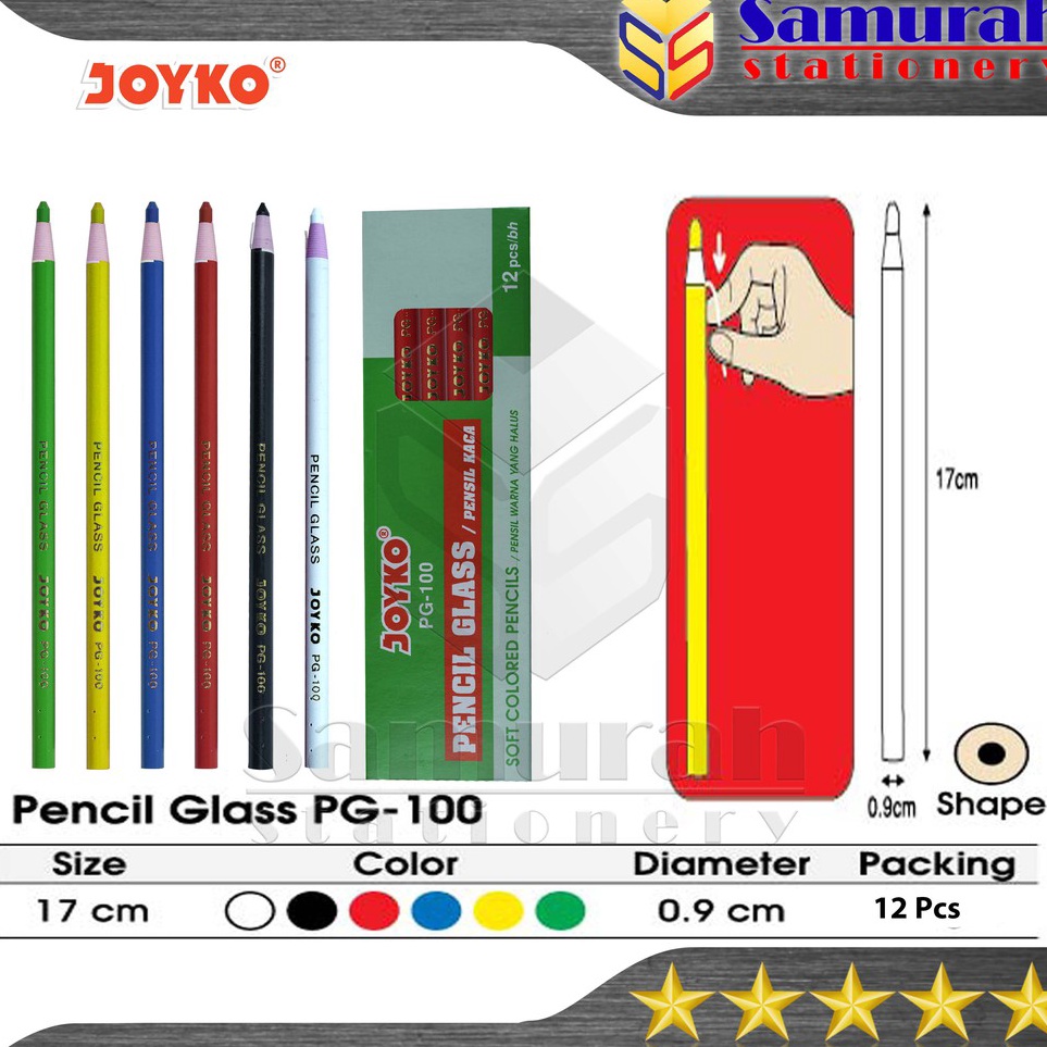 

66 STOK READY Pensil Kaca Warna Joyko PG1 Pencil Glass Dermatograph PG 1 Hitam Biru Tua Hitam Hijau Kuning Merah