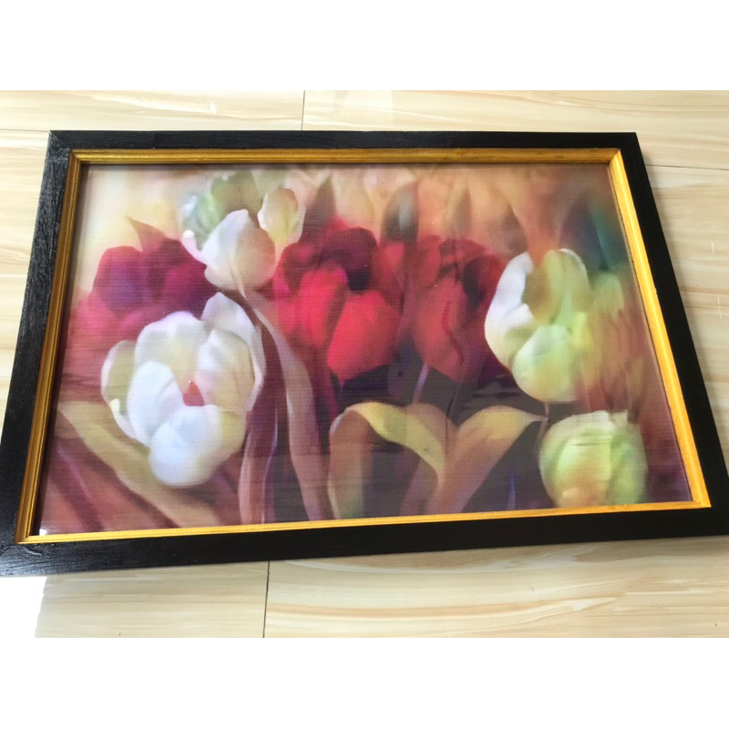 hiasan dinding lukisan bunga tulip plus bingkai