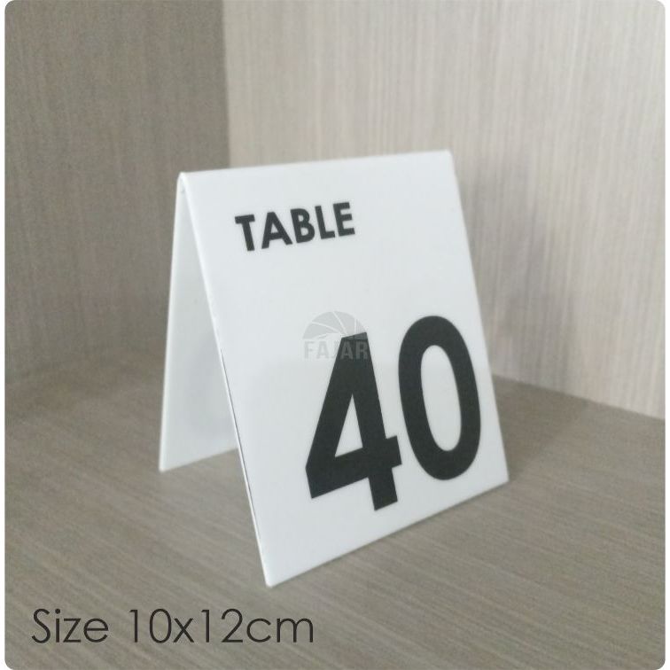 

Nomer Meja Putih Tulisan Dua Sisi Table Sign Akrilik 10x12 CM
