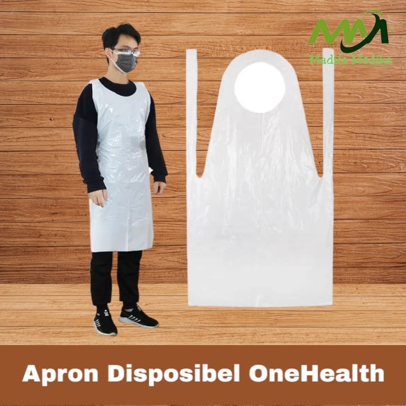 Apron Medis OneHealth  Apron Plastik Disposable Apron Sekali Pakai