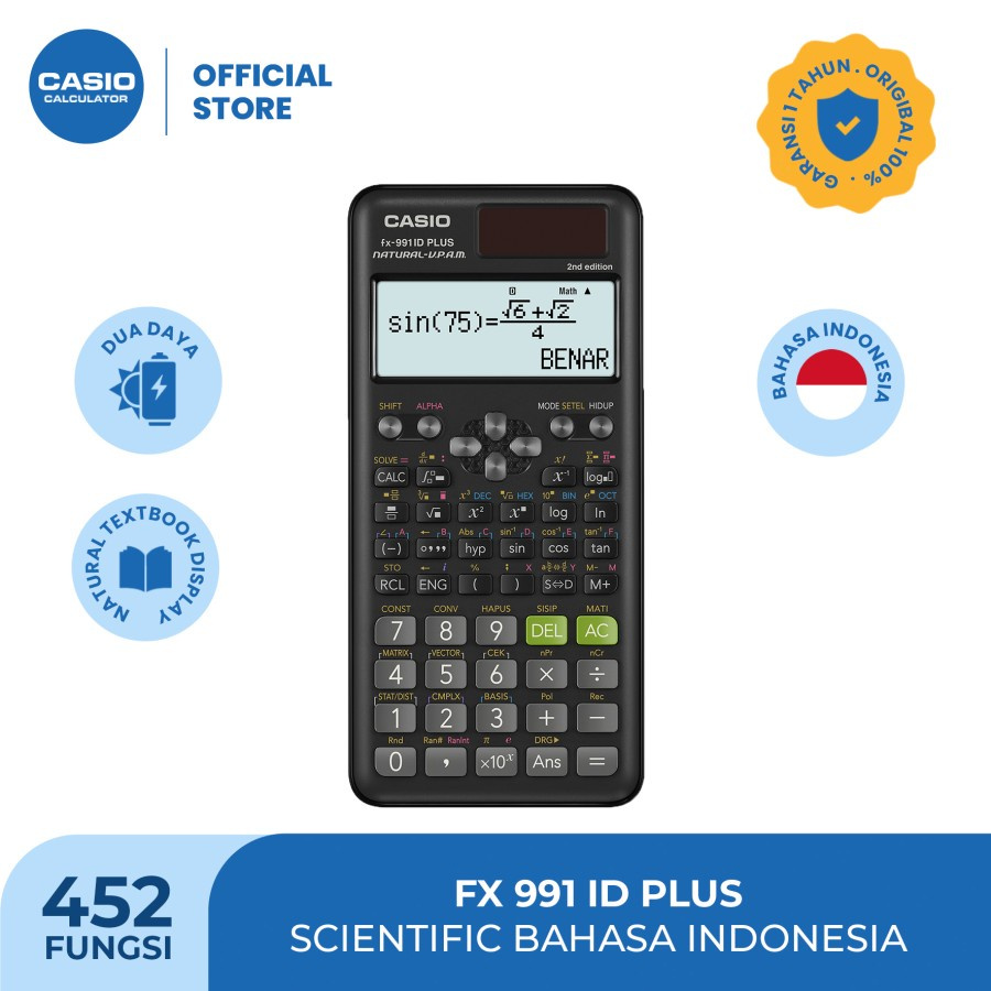 

CASIO KALKULATOR FX-991IDPlus -2nd edition- B.Indonesia - Kalkulator Sekolah/Kuliah - Scientific - 451fungsi