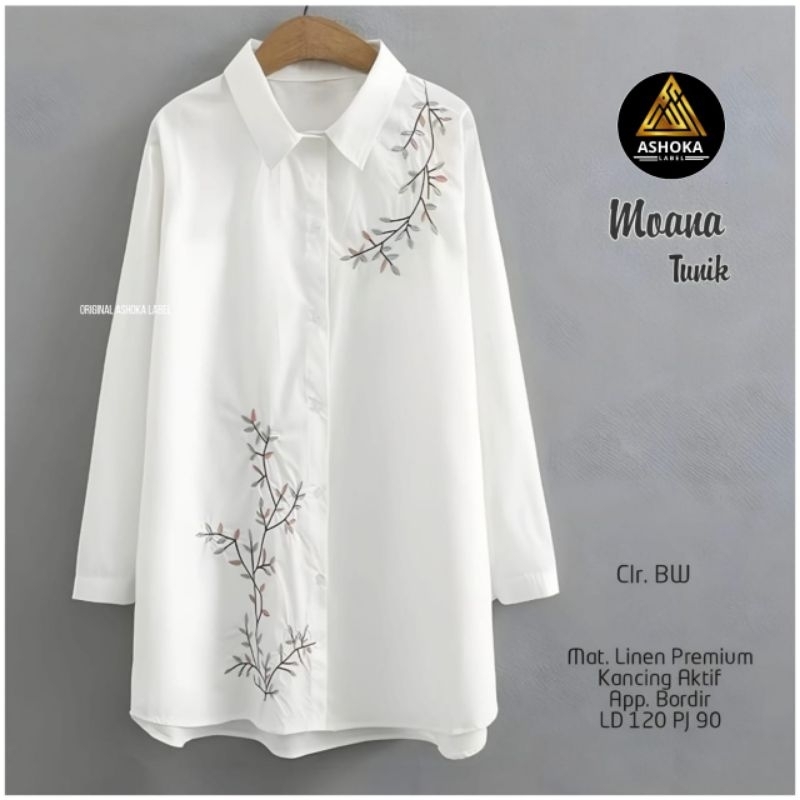 Tunik putih jumbo motif bunga bordir wanita Kekinian Tunic remaja Moana by Ashoka