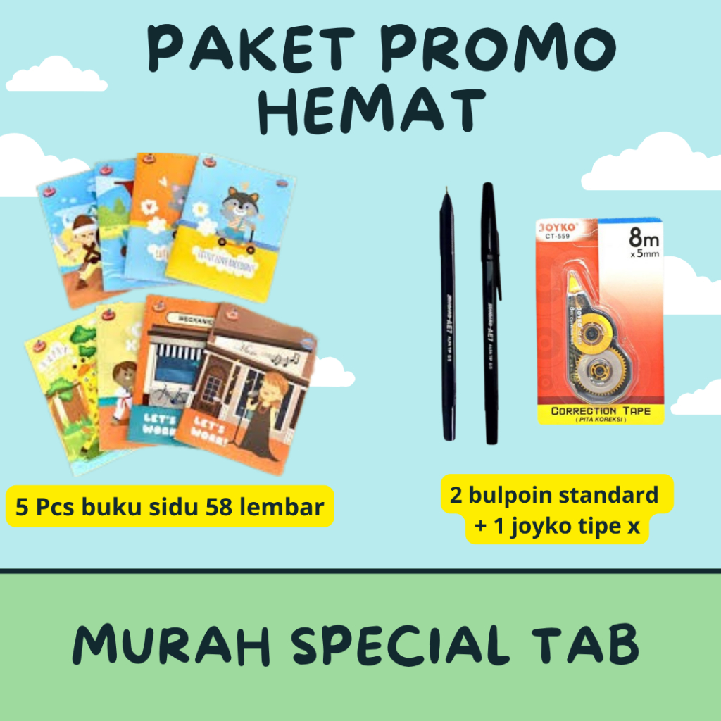 

PAKET PROMO MURAH SPECIAL TAB 5 PCS BUKU SIDU 58 + 2 BULPOIN STANDARD DAN 1 JOYKO TIPE X