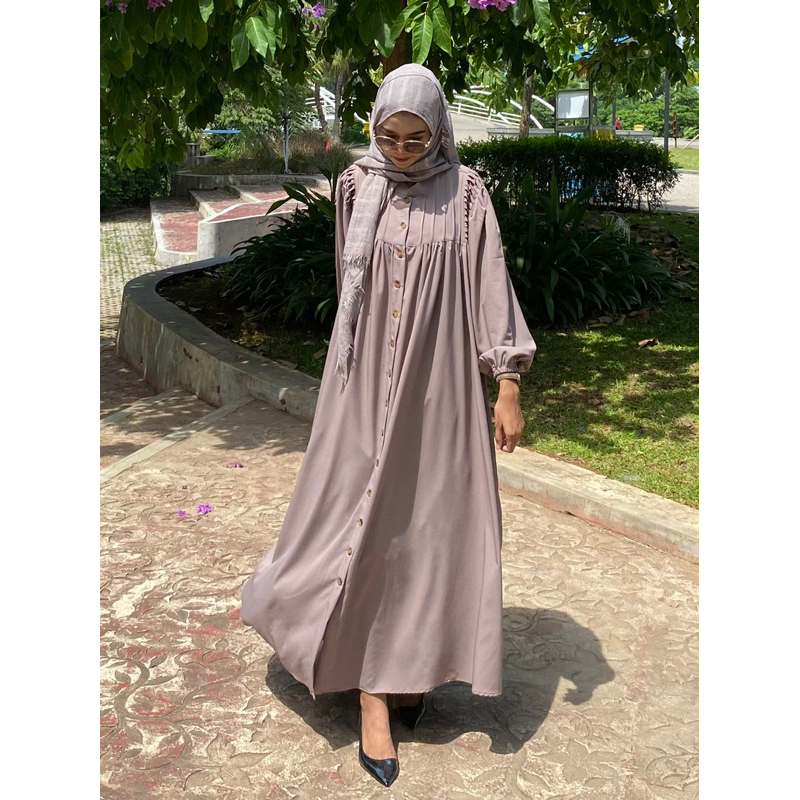 UMEEKHA Gamis JUMBO Arunika Dress Kancing - Ash Brown