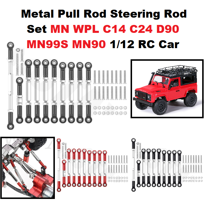 Full Set Upgrade Metal Chassis Link Pull Rod Steering Suspension Rod Link Linkage Set MN WPL D90 D91
